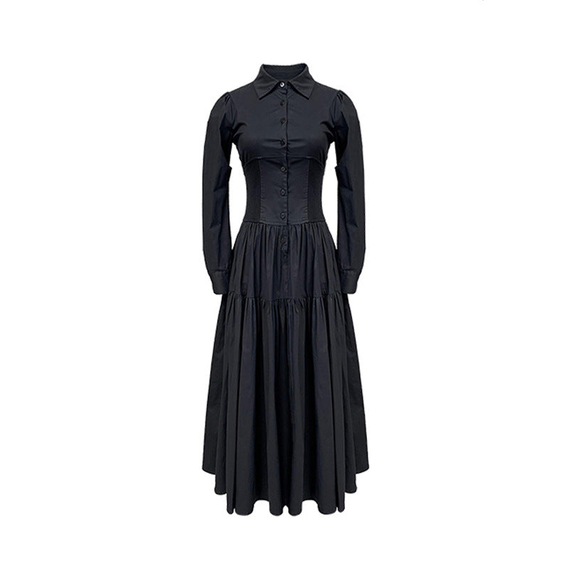 Vestido camisero estilo Hepburn elegante retro estilo francés negro