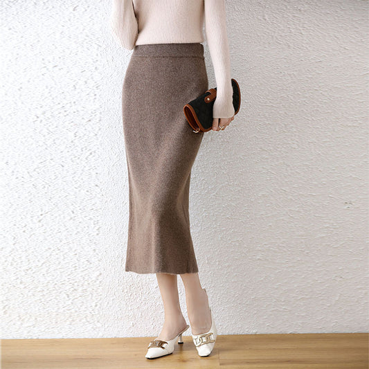 Women's Mid-length High Waist Pure Wool Skirt Hip Skirt