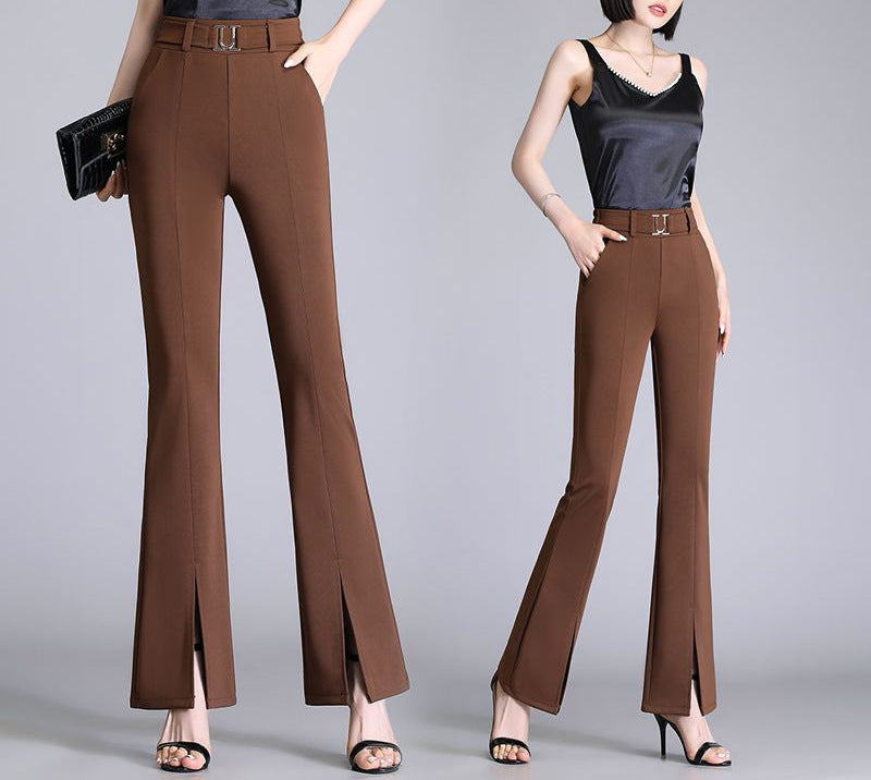 Pantalon court large et long décontracté taille haute pour femme