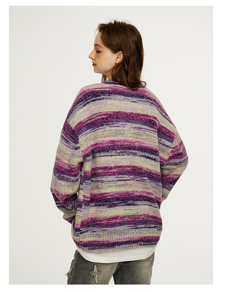 Colorful Gradient Striped Cardigan Sweater