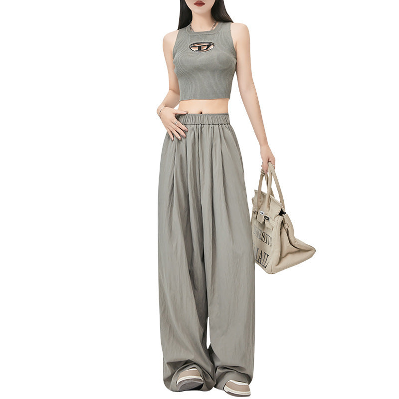 Casual Loose All-matching Summer New Gray Tencel Wide-leg Pants Women