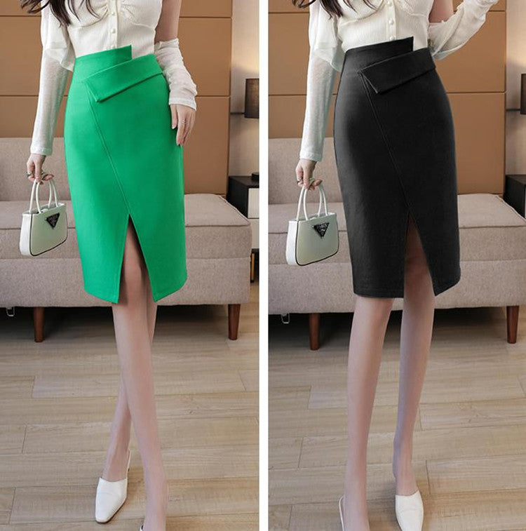 Asymmetric Split Skirt For Women Spring New Ladies Professional High Waist