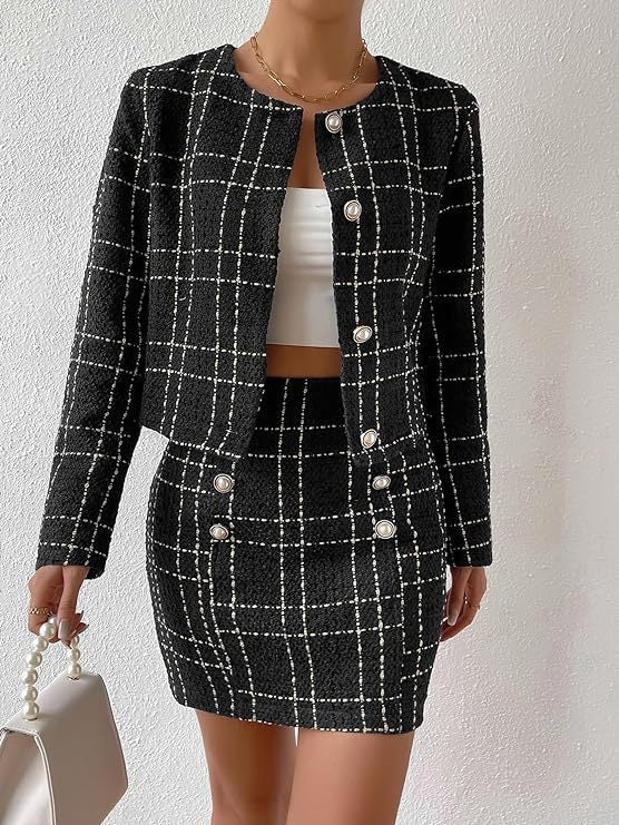 Veste boutonnée à carreaux pour femmes