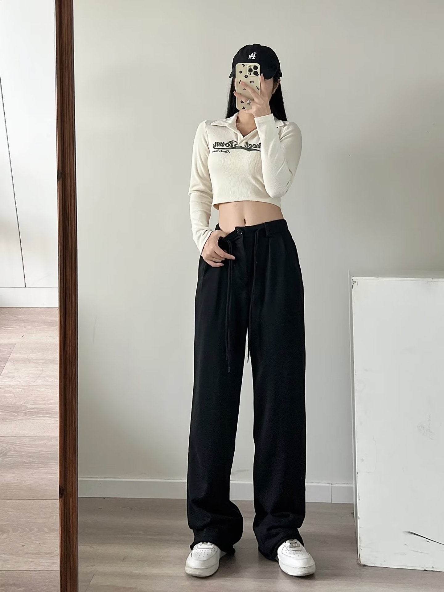 High Waist Drooping Drawstring Mop Slightly Spicy Sweatpants Sports Pants Female Loose Wide-leg Pants For Women