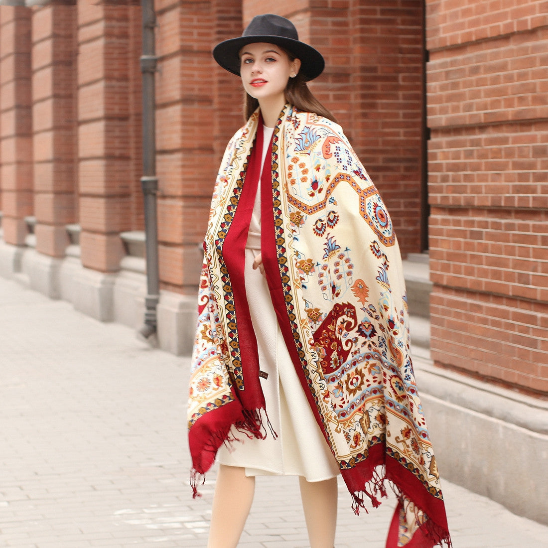 Ethnic Shawl Long Mom Oversized Pure Wool