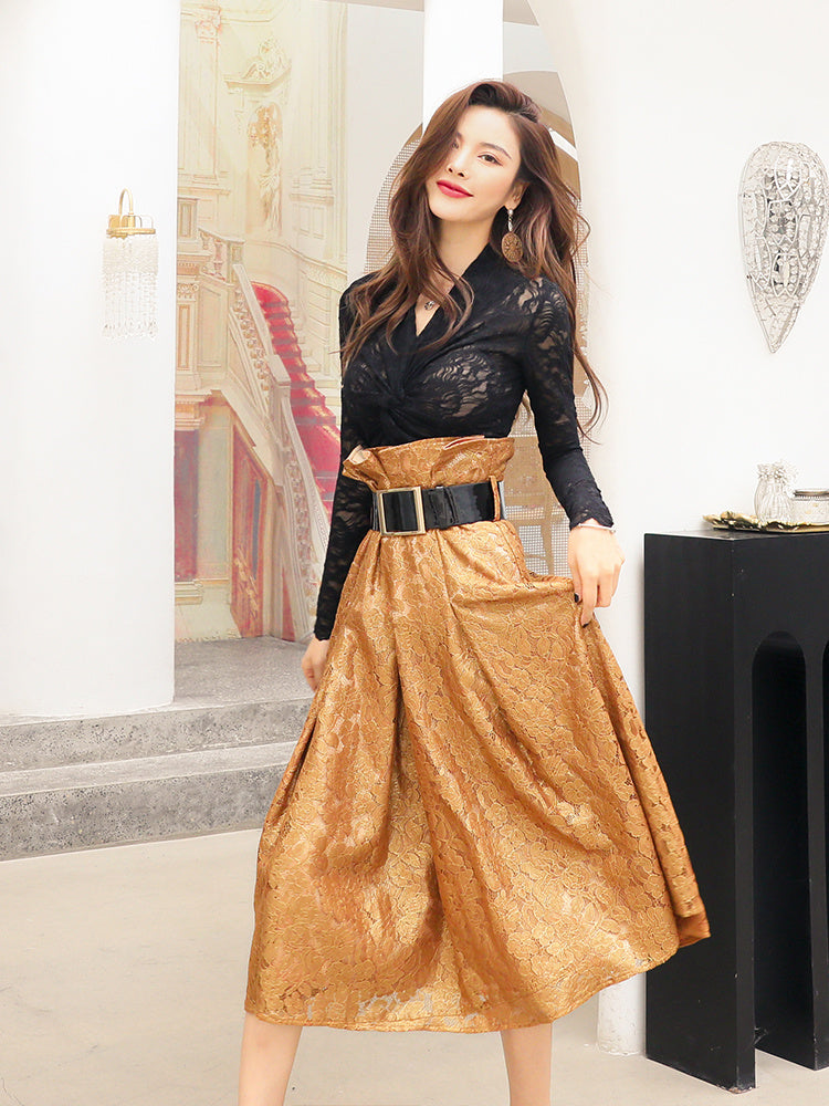 Women's Spring And Winter Net Red Was Thin And Western Style Half-length Skirt Two-piece Suit