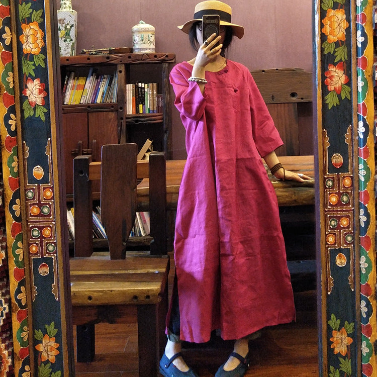 Robe faite à la main en lin pur lavé à l’argile ancienne