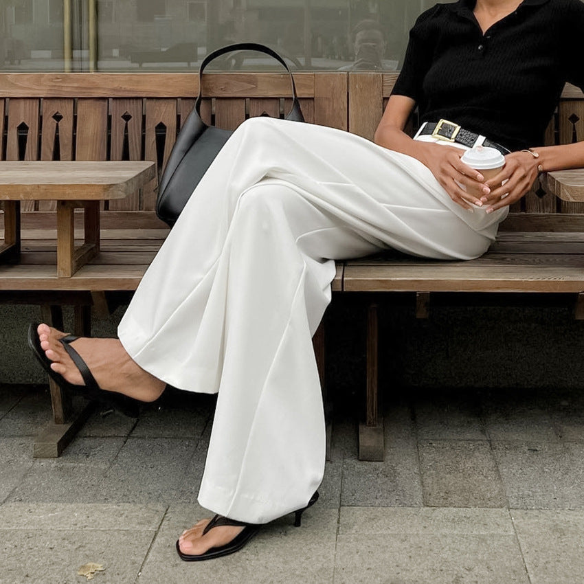 Pantalon blanc taille haute, pantalon décontracté ample à la mode