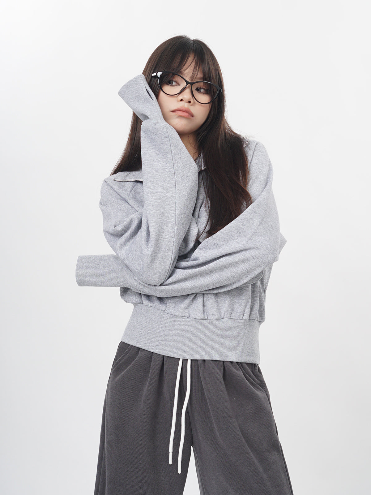 Half Zipper Pullover Non-hoodie Gray Sweater