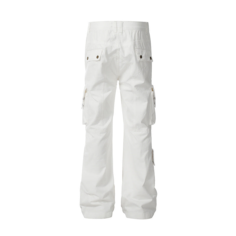 Pantalon cargo multi-poches en coton épais de style américain, rétro lavé, teint par nouage