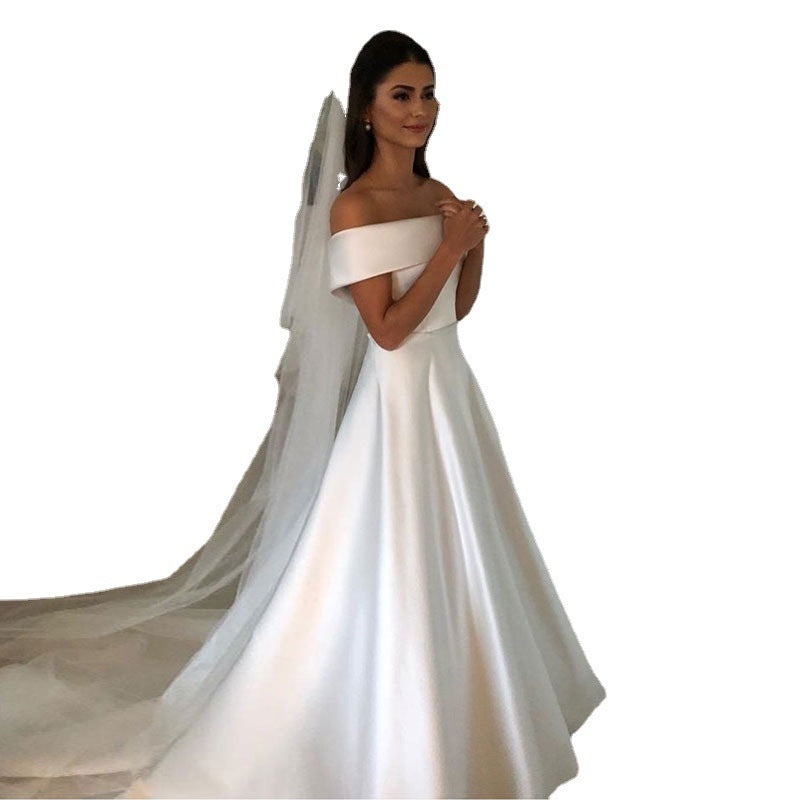 Women's Wedding Dress Off-neck Simple Dress