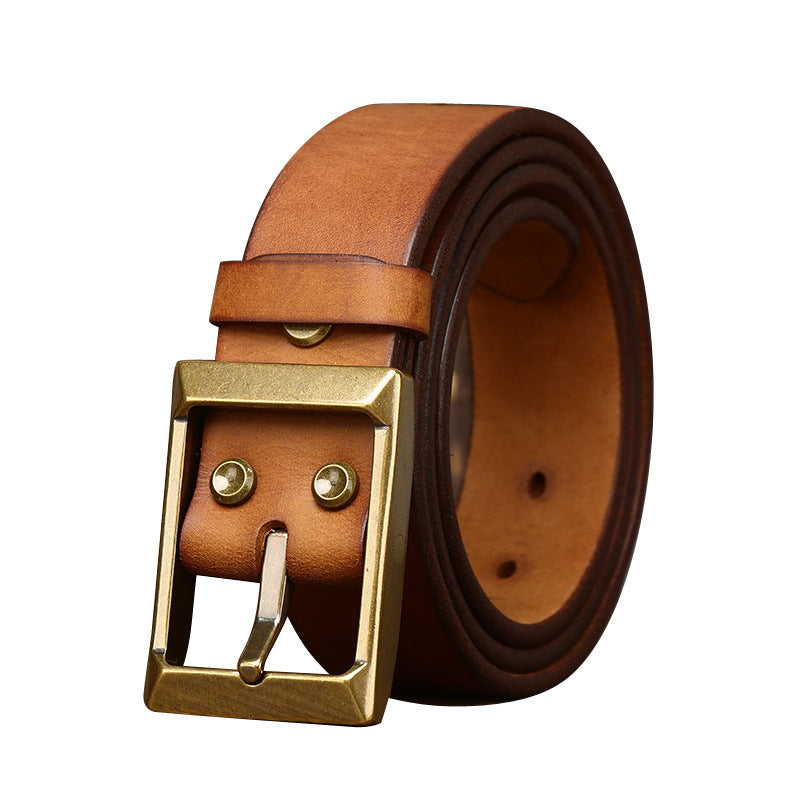 Thick First Layer Cowhide Brass Buckle Belt For Men