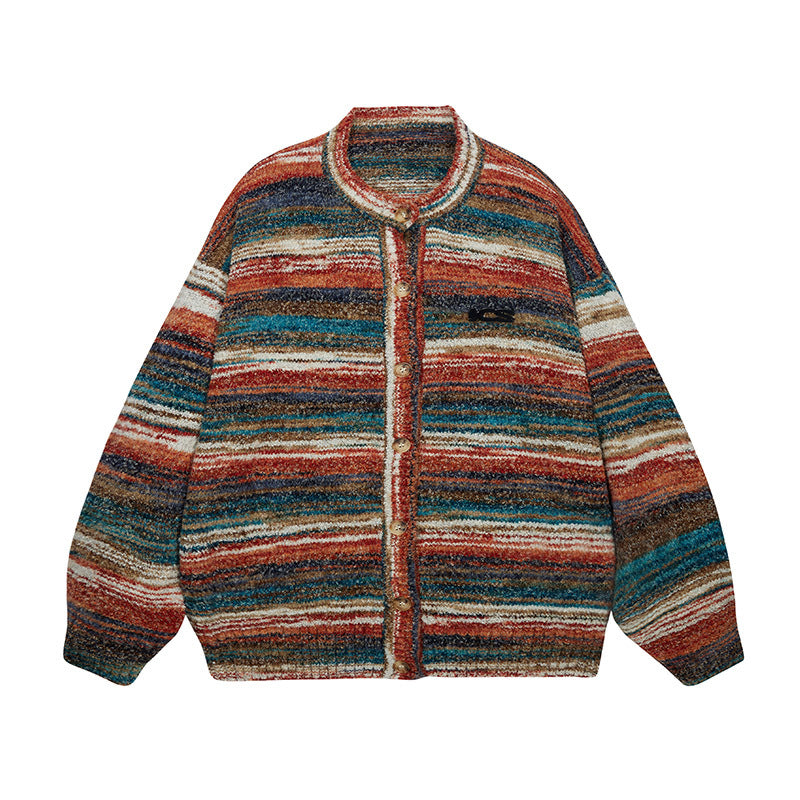 Colorful Gradient Striped Cardigan Sweater