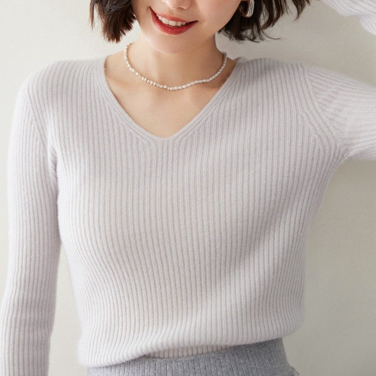 Sunken Stripe Thread Knitted Bottoming Sweater Female