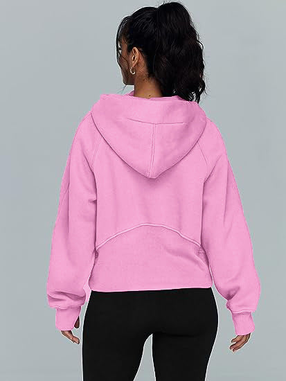 Sweat-shirt à capuche avec poche pour femme, haut de Sport ample, à manches longues, avec fermeture éclair, tenue d'hiver et d'automne