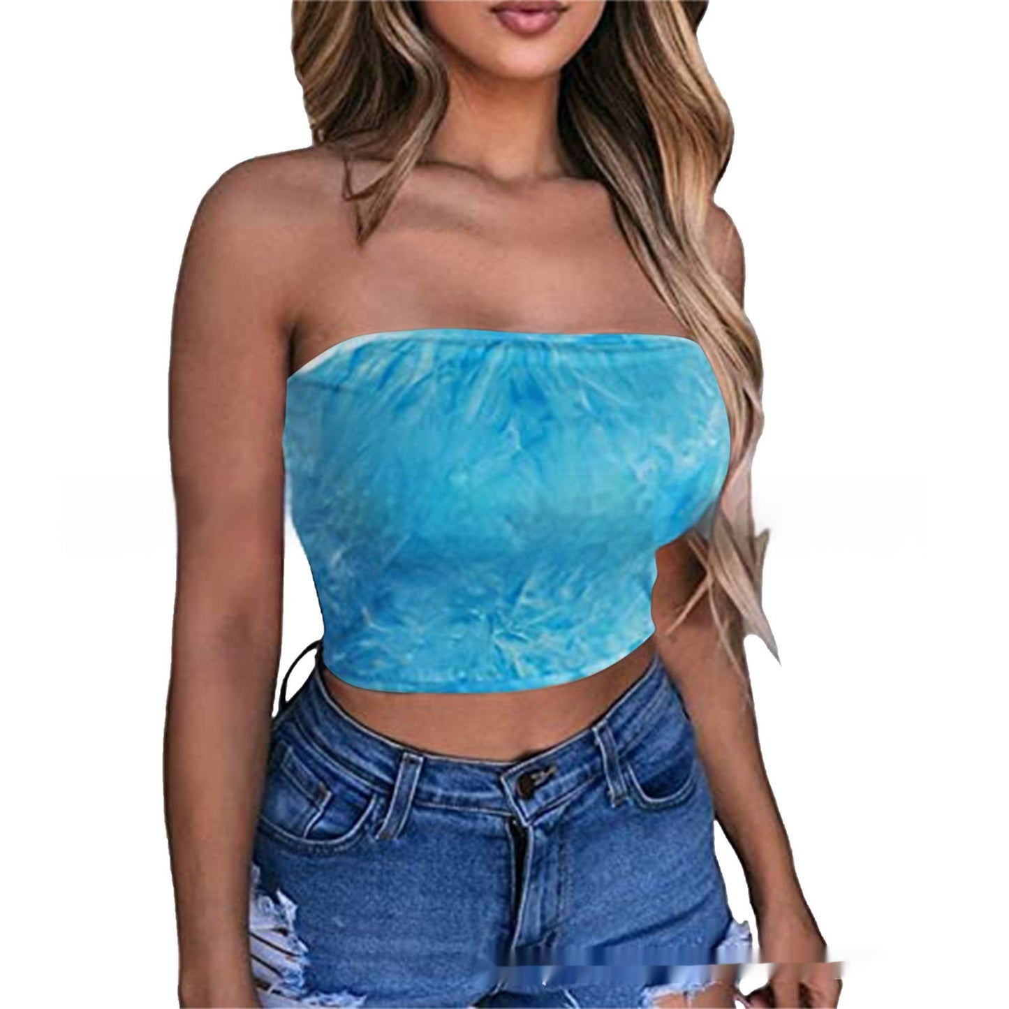 European And American-style Chest-wrapped Printed Bandeau One-shoulder Top