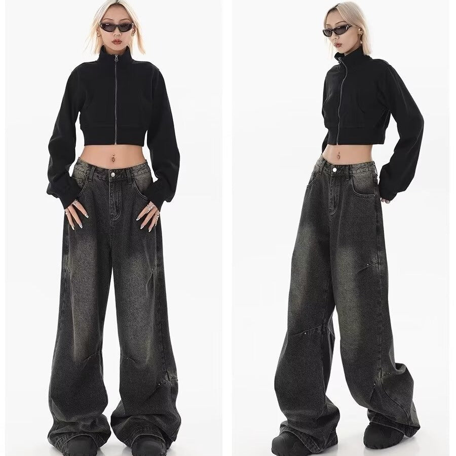 Women's Retro Retro Black Gradient High Waist Wide Leg Pants