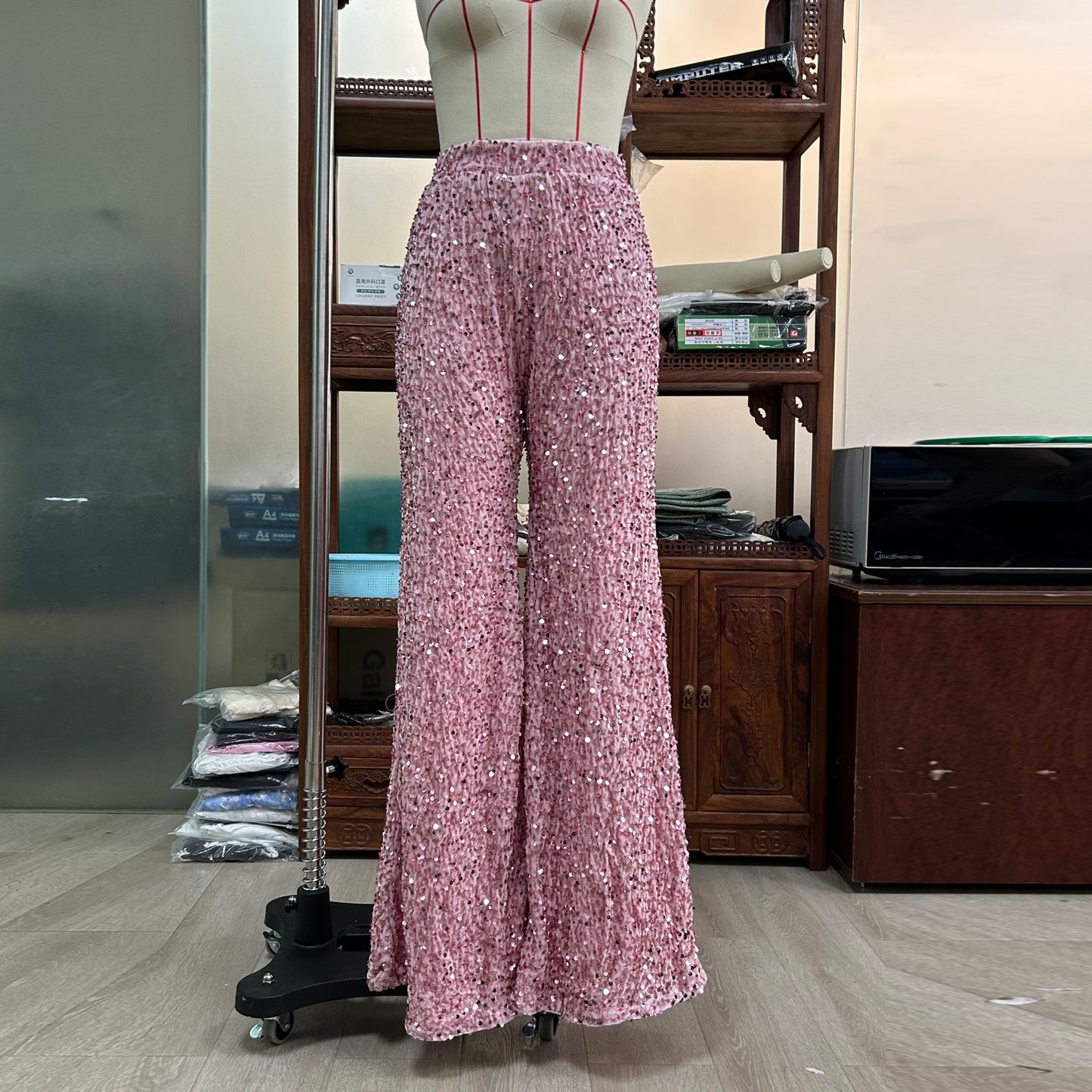 European And American Pure Color Sequins Fashion Casual Wide-leg Pants For Women