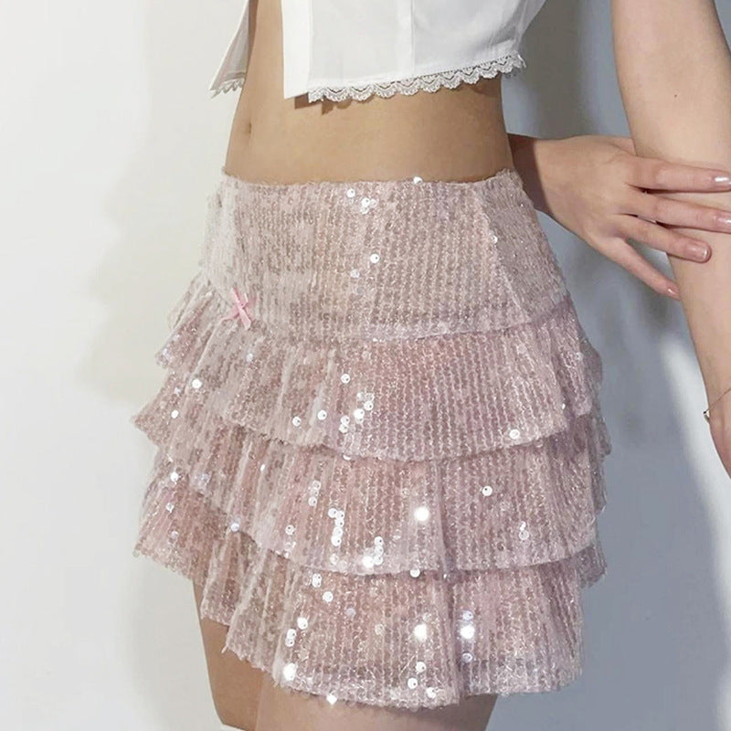 European And American Style Sequined Pleated Skirt