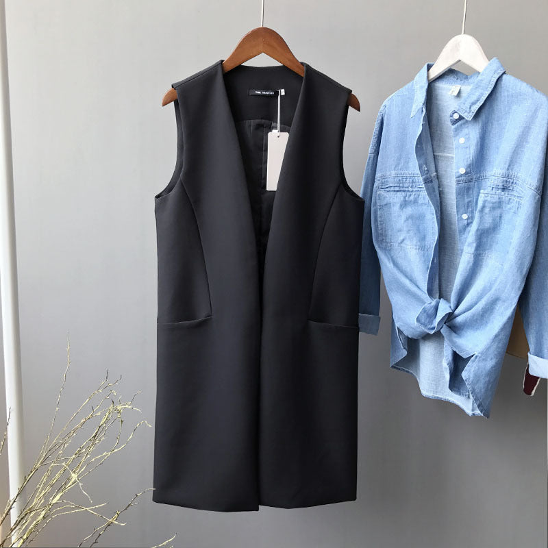 Gilet mi-long à la mode pour femme, simple, amincissant, gracieux et à la mode, style coréen