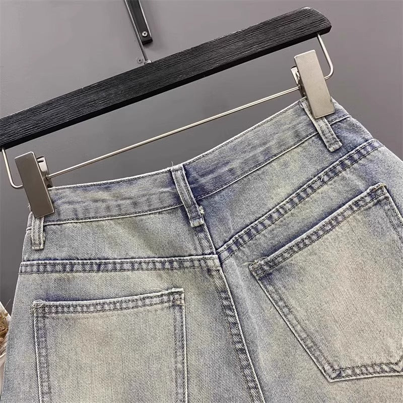 Pantalon chaud en denim à bord brut brossé effiloché à la main avec poche de mode