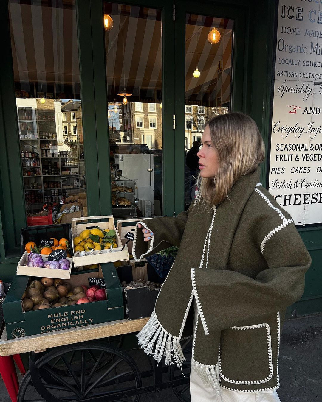 Abrigo de lana gruesa para mujer con bufanda y borlas, chaqueta holgada a la moda, ropa de calle informal para oficina y otoño e invierno