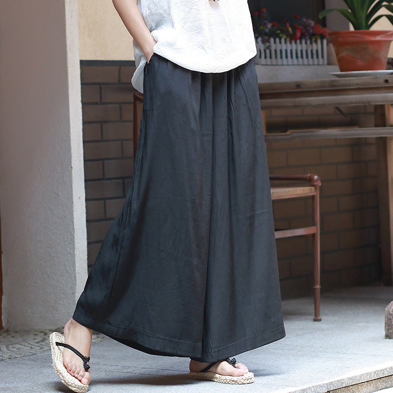 Artistic Vintage Women's Clothing Loose Thin Cuprammonuium Silk Wide Leg Pants