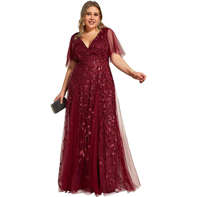 Vestido de cola de pez de red con lentejuelas para dama de honor, talla grande, para mujer