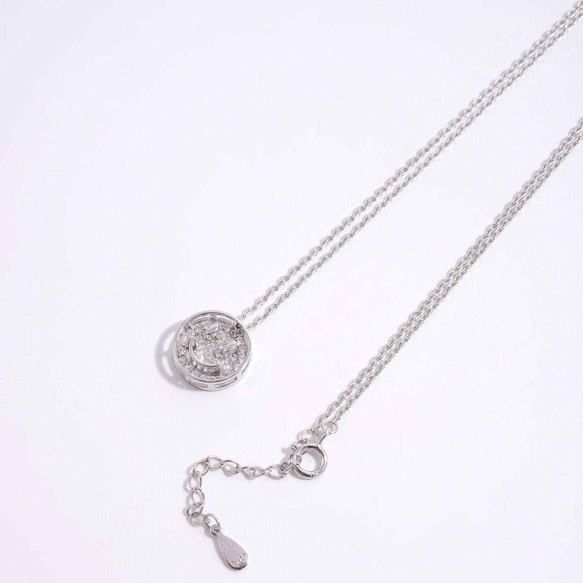 Collier visage souriant en argent sterling 925 et zircon