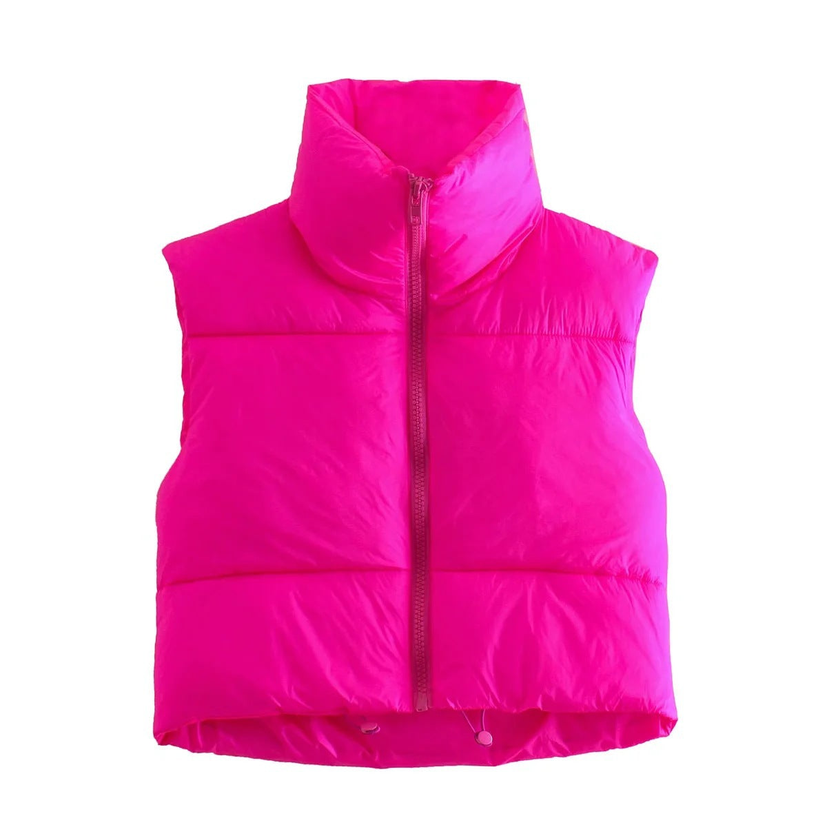 Gilet court d'hiver pour femmes, couleur unie, fermeture éclair, sans manches, veste à revers, manteau à pain à la mode