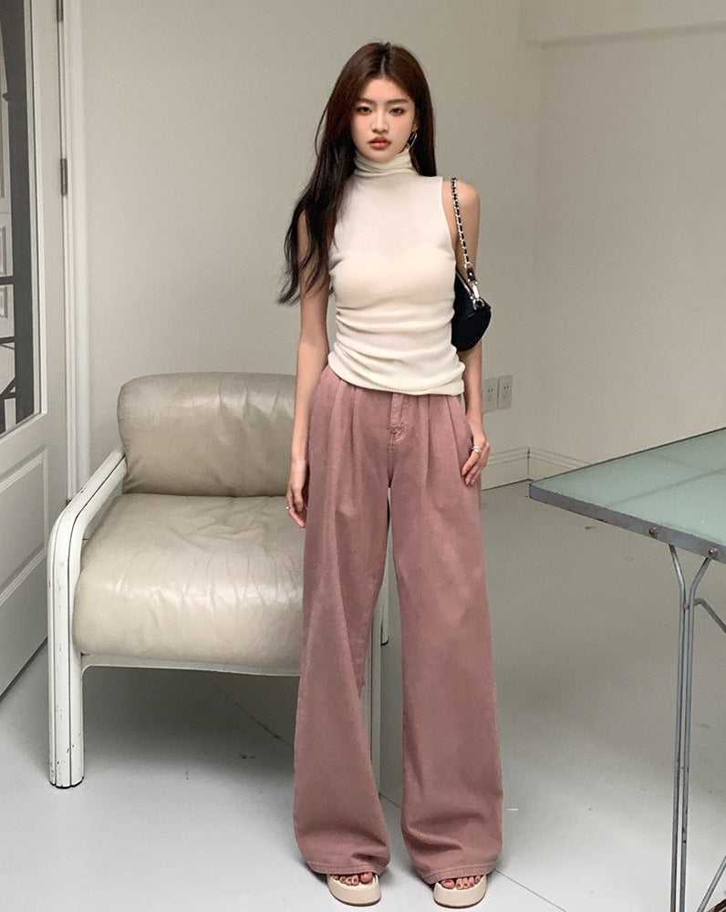 High Waist Slimming Loose Pleated Straight Wide Leg Pants