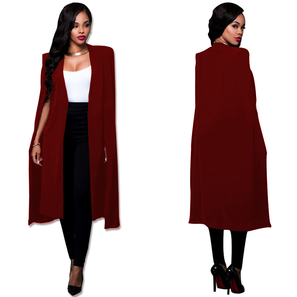 Automne personnalisé couleur unie longue grande Cape femmes manteau