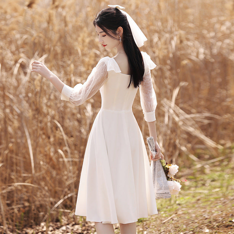 Traje de cena blanco Vestido de compromiso de lujo ligero para mujer