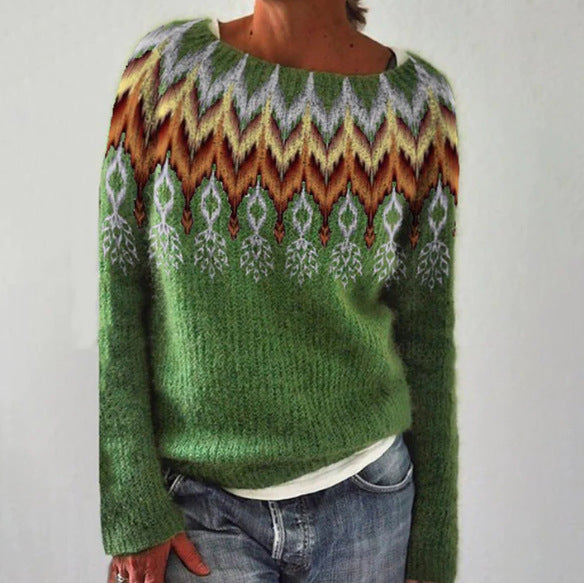 Pull en tricot multicolore à col rond pour femme, ample et décontracté, à la mode