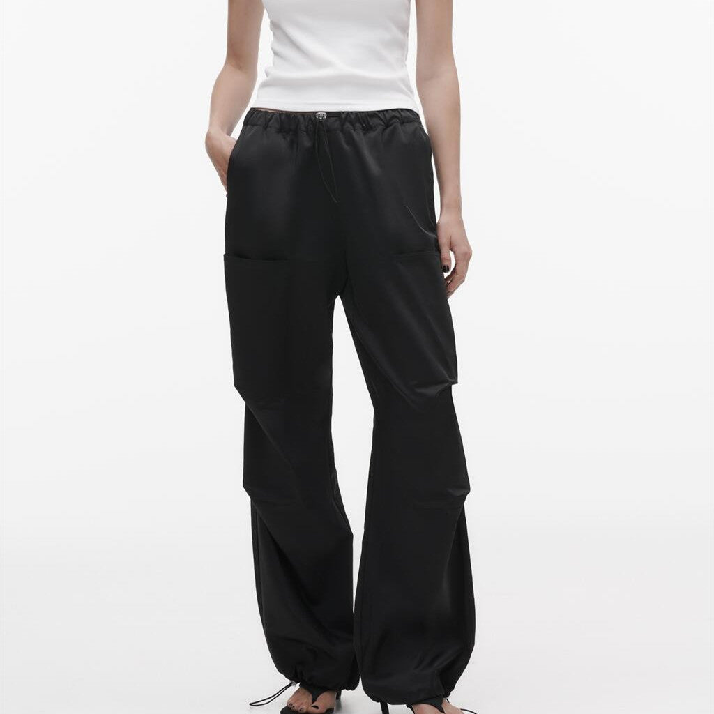 Pantalon large décontracté en satin de soie à la mode pour femmes