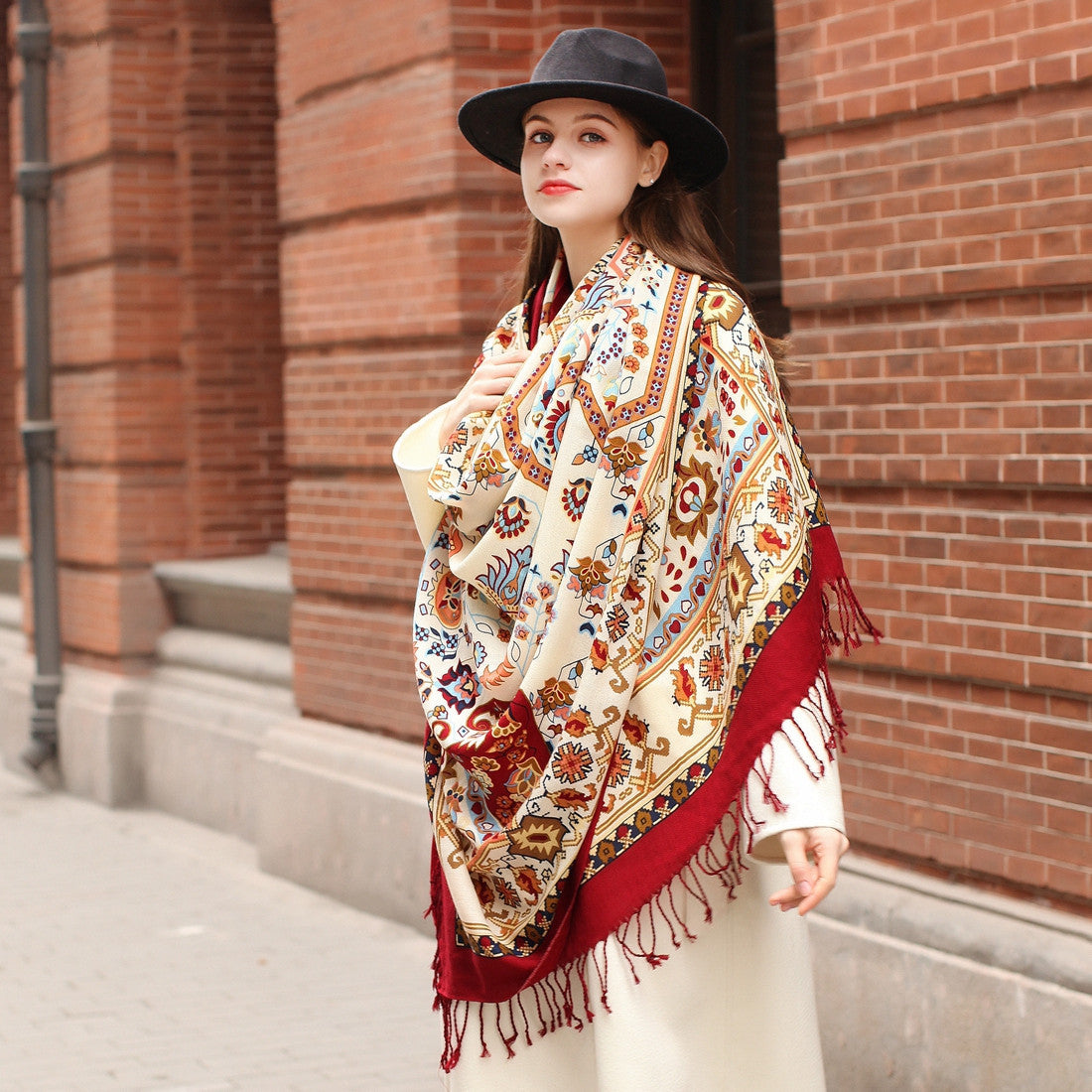 Ethnic Shawl Long Mom Oversized Pure Wool