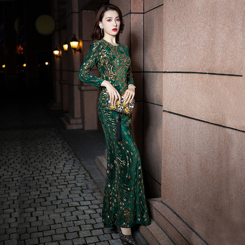 Robe à paillettes de Banquet de tempérament d'industrie lourde de mode des femmes