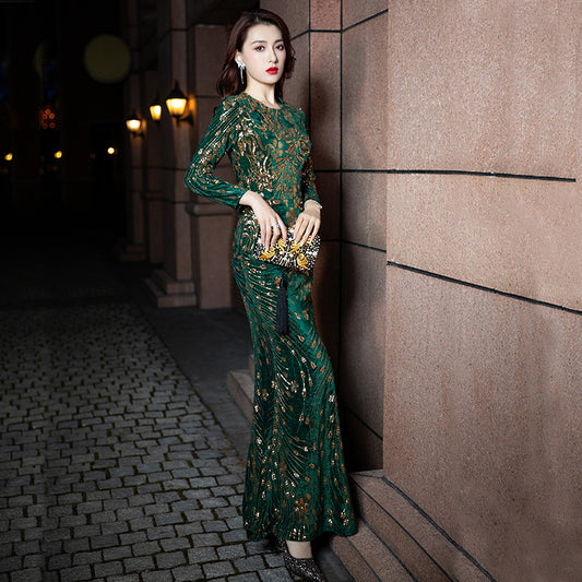 Women's Fashion Heavy Industry Temperament Banquet Sequined Dress