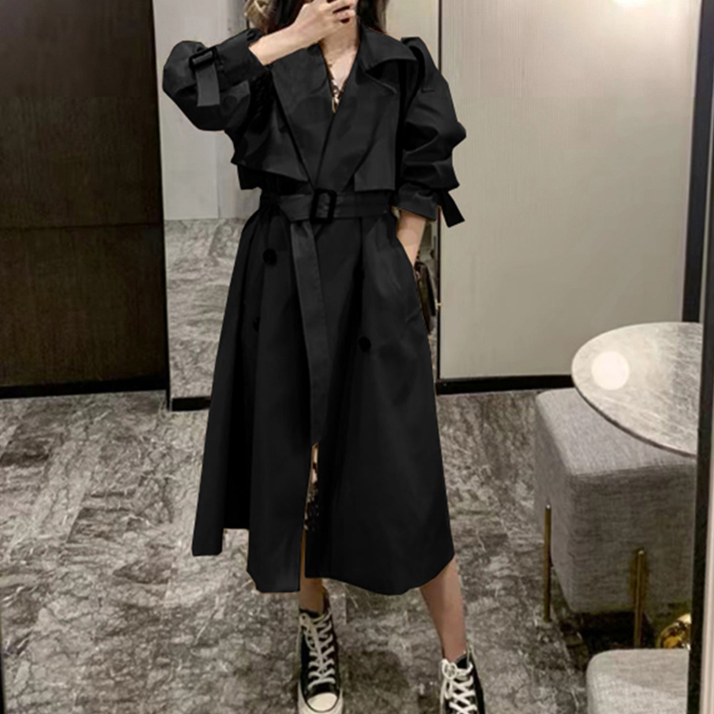 Trench-Coat tendance pour femmes, manteau à double boutonnage, trench-coat pour femmes coréennes, trench-coat surdimensionné élégant, vêtements de printemps, vêtements pour femmes