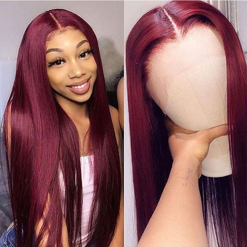 Perruque Lace Front Wig longue et lisse, couvre-chef complet, cheveux lisses