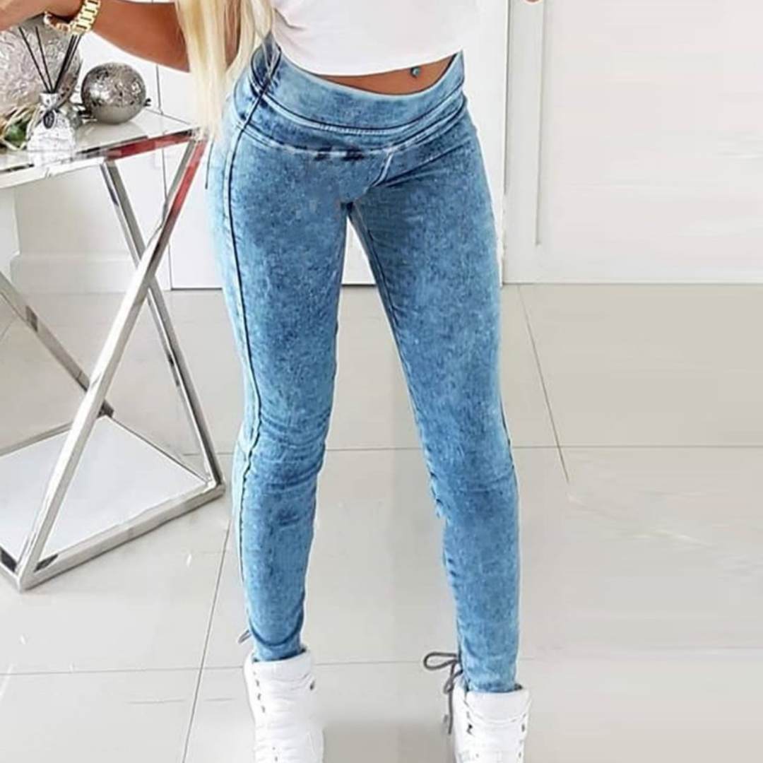 Jean skinny stretch taille haute à lacets pour femme