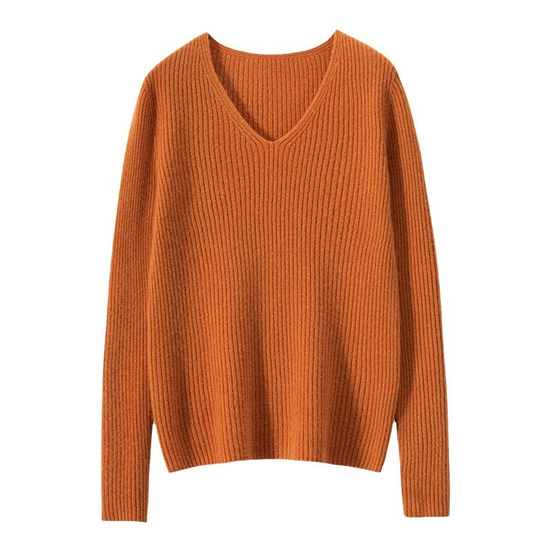 Sunken Stripe Thread Knitted Bottoming Sweater Female