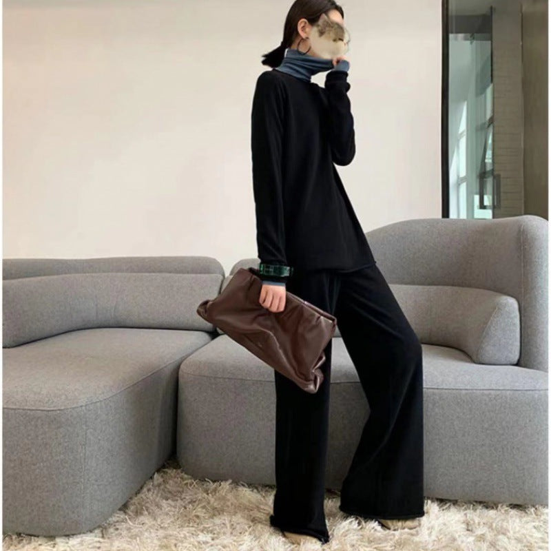 Two-piece Knitted Sweater Wide-leg Pants