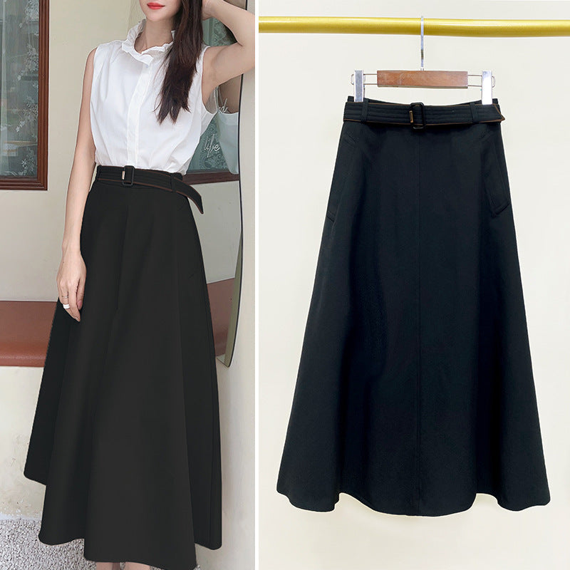 Women's Mid-length Skirt High Waist Tight Waist A- Line Large Hem Umbrella Skirt