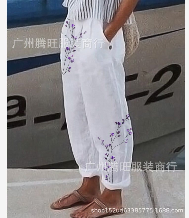 Elegant Cotton And Linen Floral Print Casual Jumpsuit