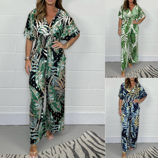 Women's Print Holiday Loose Wide Leg Jumpsuit