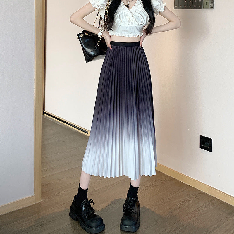 Gradient Color Springsummer Drooping Slimming Covering Elegant Word Organ Large Swing Skirt