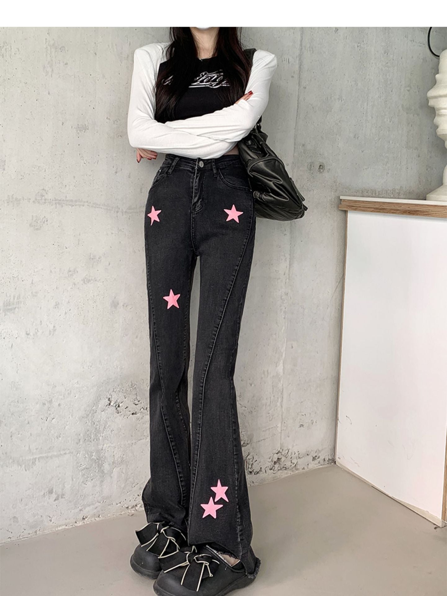 Black Women's Retro Wide Leg Jeans