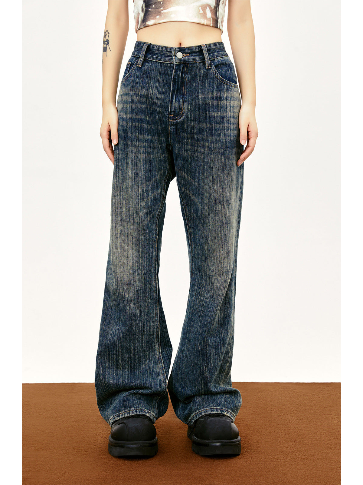 Washed Old Bamboo Joint Casual Denim Trousers