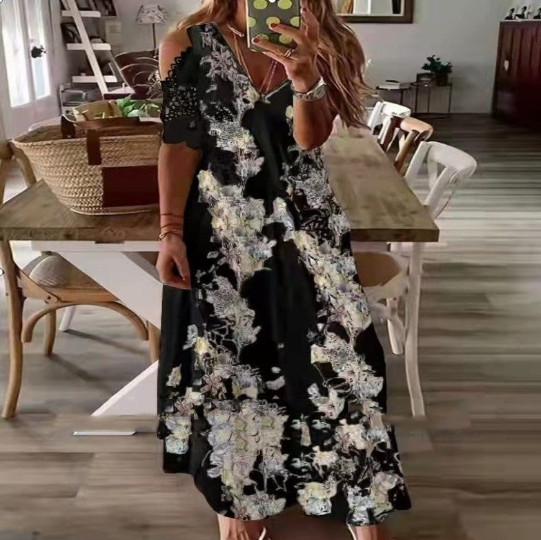 Vestido bohemio estampado floral de manga corta de verano para mujer